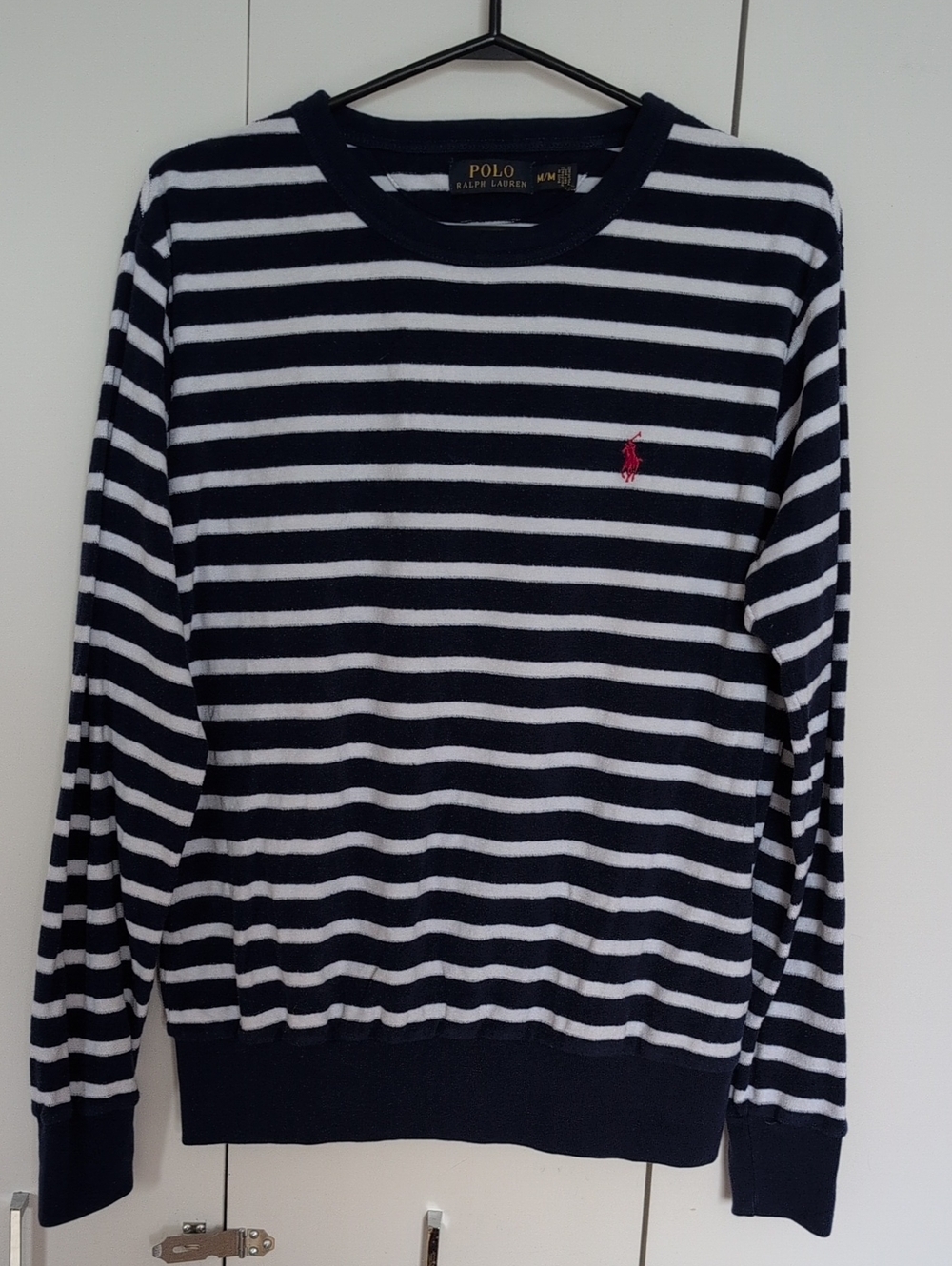 Polo by Ralph Lauren Navy & White Striped French Terry Crewneck Sweater